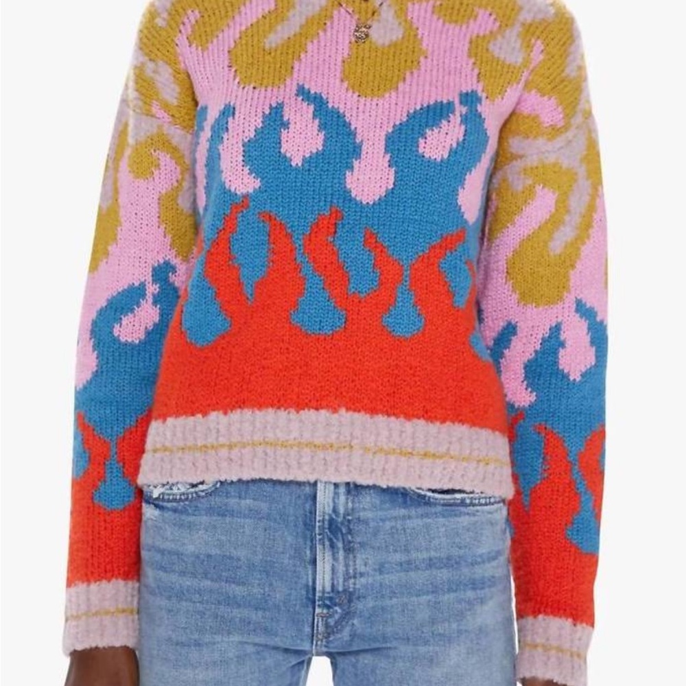 MOTHER Vibrant Knit Sweater in Pink, Orange, Blue, and Gold